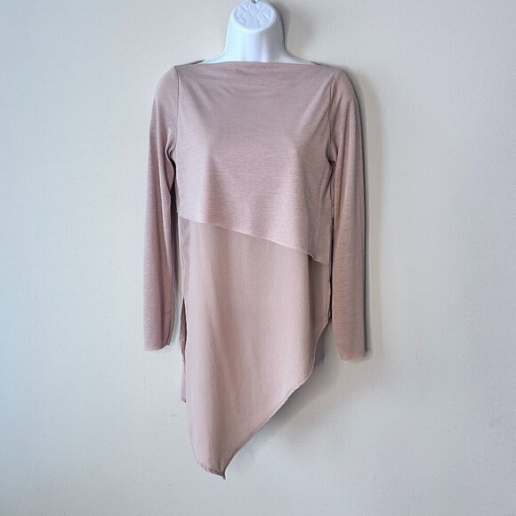 Zara Asymmetrical Long Sleeve Top Dusty Pink/Beige - Size Small - Picture 2 of 10